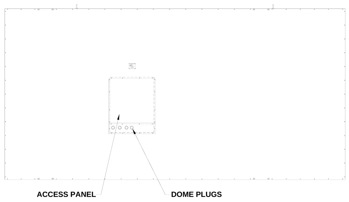 Figure 6 Rear Access Panel — ELECTRO-MECH SC OR EBOARD CO., #3 Indus trial Parkw ay P.O. Box 102 W rightsv ille, GA 31096-0102, Elect ric s hock hazard: Dis connect pow er before s ervic ing equipment, Chec k wit h the applicable s tate and loc al codes before installation, C AUTION, ACCESS PANEL, DOME PLUGS
