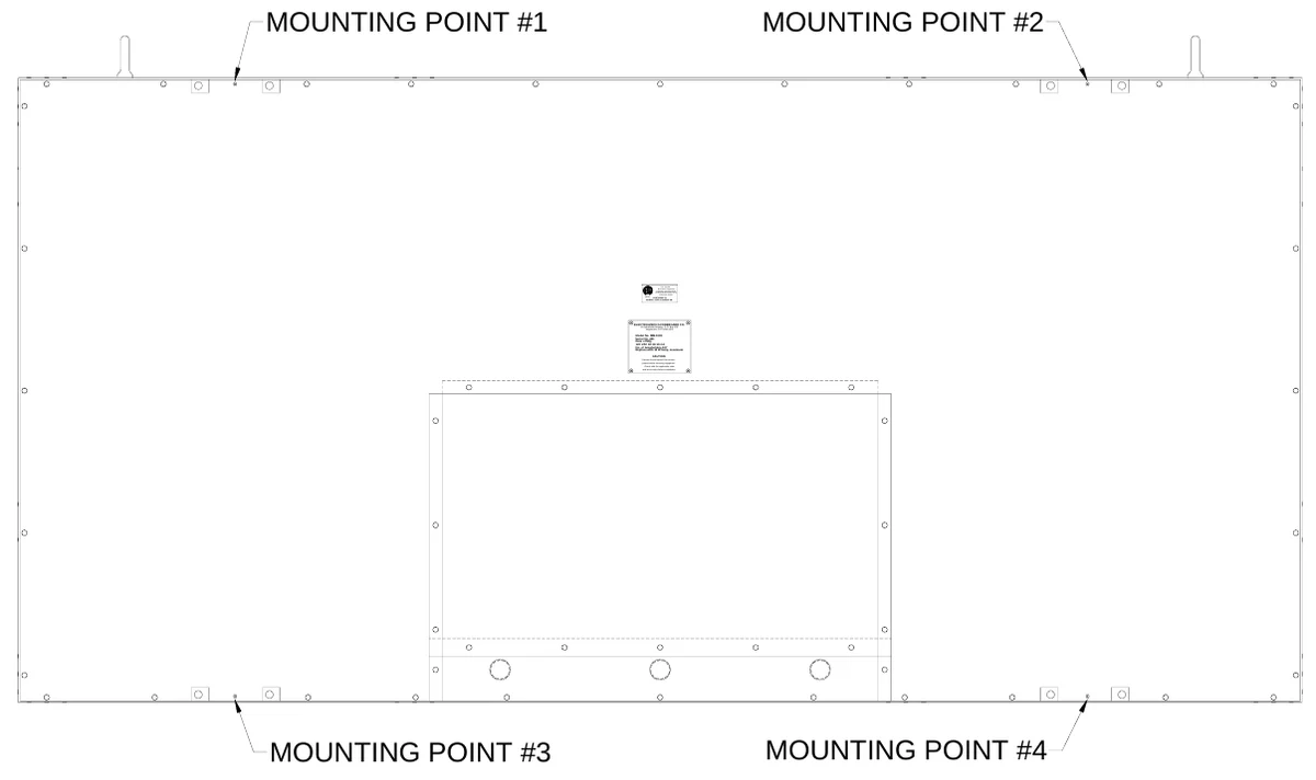 Figure 4 Mounting Points — MOUNTING POINT #1, MOUNTING POINT #2, 45236, LI S, ANSI/UL-1433 & ANSI/UL-48, T E D, R, US, CONFORMS TO, ETL LISTED ELECTRIC SIGNS AND CONTROL CENTERS FOR CHANGINE MESSAGE TYPE ELECTRIC SIGNS, ELECTRO-MECH SCOREBOARD CO., #3 Industrial Parkway P.O. Box 102, Wrightsville, GA 31096-0102, Electric shock hazard: Disconnect power before servicing equipment, Check with the applicable state and local codes before installation, CAUTION, MOUNTING POINT #3, MOUNTING POINT #4