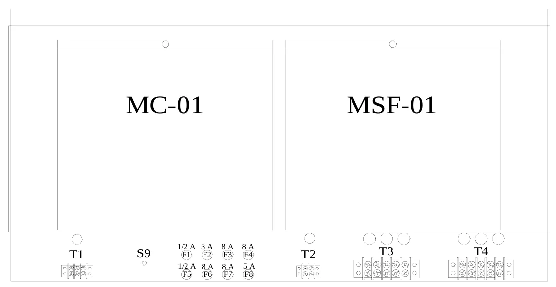 Figure 6 Access Panel Removed — MC-01, MSF-01, 8 A F3, 8 A F4 5 A F8, T1, S9, 1/2 A 3 A F1 F2 1/2 A 8 A F5 F6, T2, T3, T4, 8 A F7