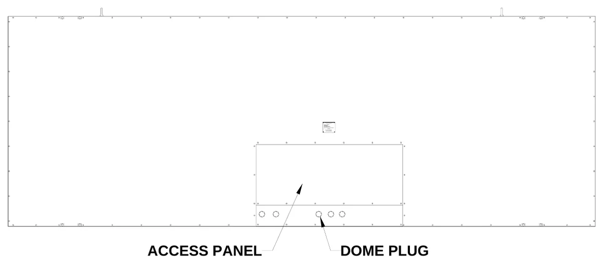 Figure 6 Rear Access Panel — ELECTRO- MECH SC OREB OARD CO., #3 Industri al Parkway P.O . Box 102 Wrightsvill e, GA 31096-0102, El ectric shock hazard: Disconnect power before servi ci ng equipment, Check wi th the applicable state and local codes before i nstallation, CAUTION, ACCESS PANEL, DOME PLUG