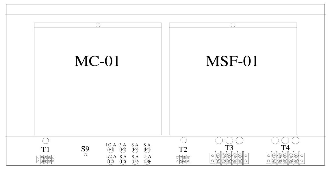 Figure 7 Access Panel Removed — MC-01, MSF-01, 8 A F3, 8 A F4 5 A F8, T1, S9, 1/2 A 3 A F1 F2 1/2 A 8 A F5 F6, T2, T3, T4, 8 A F7