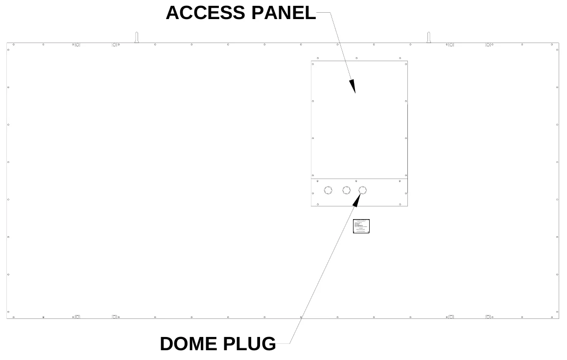Figure 6 Rear Access Panel — ACCESS PANEL, ELECTRO-MECH SCOREBOARD CO., #3 Industrial Parkway P.O. Box 102, Wr ightsville, GA 31 096-0102, Electric shock hazar d: Disconnect power befor e servicing equipment, Check with the applicable state and local codes befor e installation, CAUTION, DOME PLUG