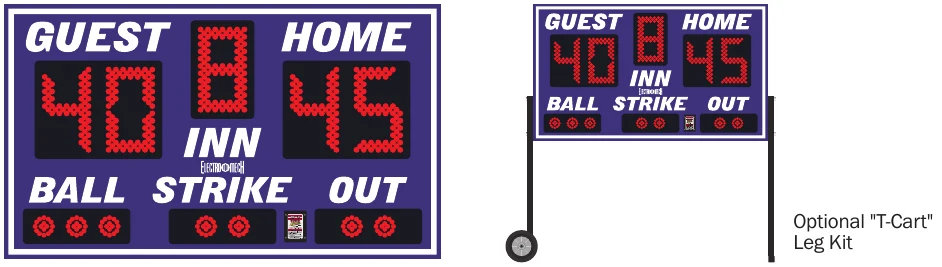 Model LX1020 scoreboard face — Outdoor, Portable Baseball / Softball — Optional "T-Cart" Leg Kit