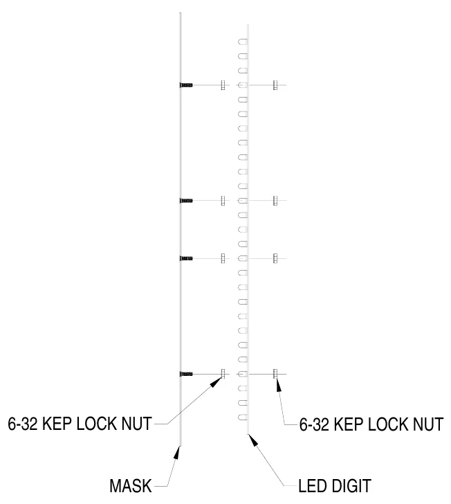 Figure 9 LED Digit Assembly — 6-32 KEP LOCK NUT, 6-32 KEP LOCK NUT, MASK, LED DIGIT