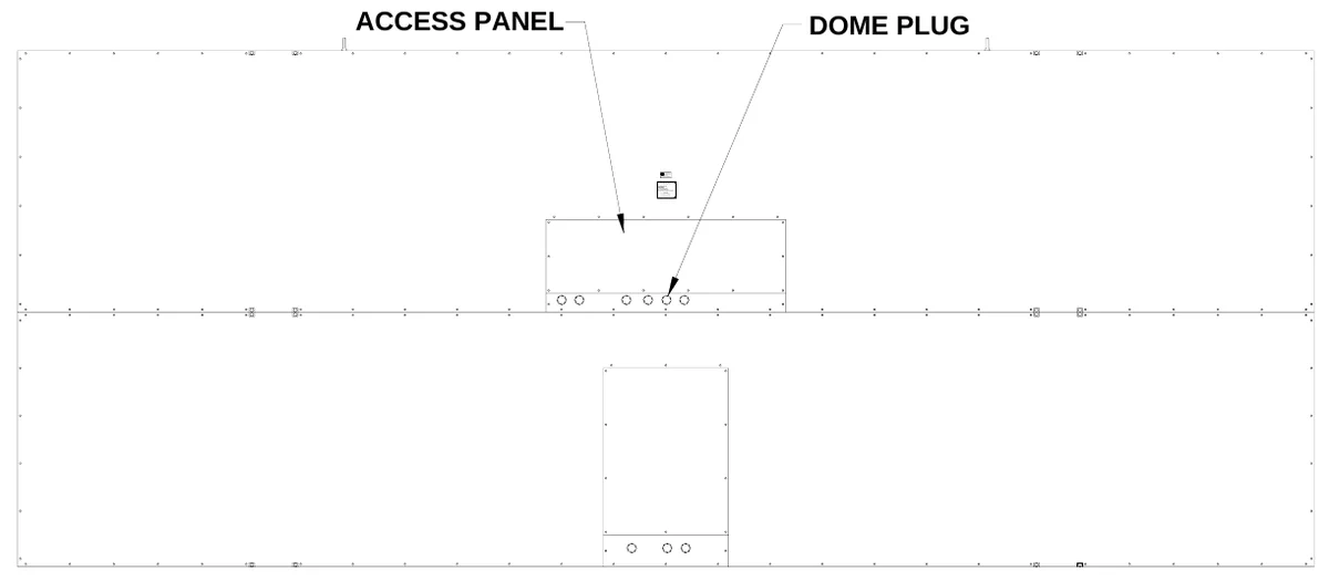 Figure 5 Rear Access Panels — ACCESS PANEL, DOME PLUG, ELE CTRO-MECH SCOREBOARD CO., #3 In dus tria l Par k w ay P .O. B ox 102 W rights v ille, G A 31096-0102, L I S, ANS I/UL-1433 & AN SI/U L-4 8, T ED, R, US, CON FO RMS TO, ETL L IS T ED EL ECT RIC SIGNS AND CONTROL CENT ERS F OR CHANGINE MESSAGE T YPE EL ECT RIC SIGNS, Elect ric shoc k haz ard: Dis c onnec t, power before s e rv ic ing equipm ent, and o l c al c odes before ins talla tion, C hec k with t he appli c able state, CAUTION