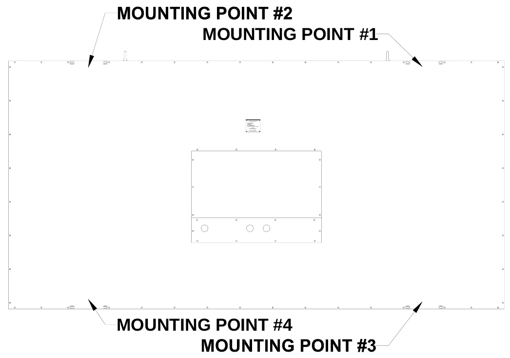 Figure 4 Mounting Points — MOUNTING POINT #1, ELECTRO-MECH SCOREBOARD CO., #3 Industrial Park way P.O. Box 102, Wri ghts ville, GA 31096-0102, Electric shock hazard: Disconnect power before servicing equipment, Check with the applicable state and loc al codes before installation, CAUTION, MOUNTING POINT #4