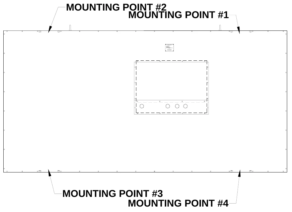 Figure 4 Mounting Points — MOUNTING POINT #2 MOUNTING POINT #1, E LECTRO-MECH SCOREBOARD CO., # 3 In dustrial Pa rkw ay P.O. Bo x 1 02 Wri ghtsville, GA 310 96-0102, Electric shock hazard : Disconnect powe r be fore se rvi cing equ ipment, Check with th e appli cable state a nd local co des before installation, CAUTION, MOUNTING POINT #3 MOUNTING POINT #4