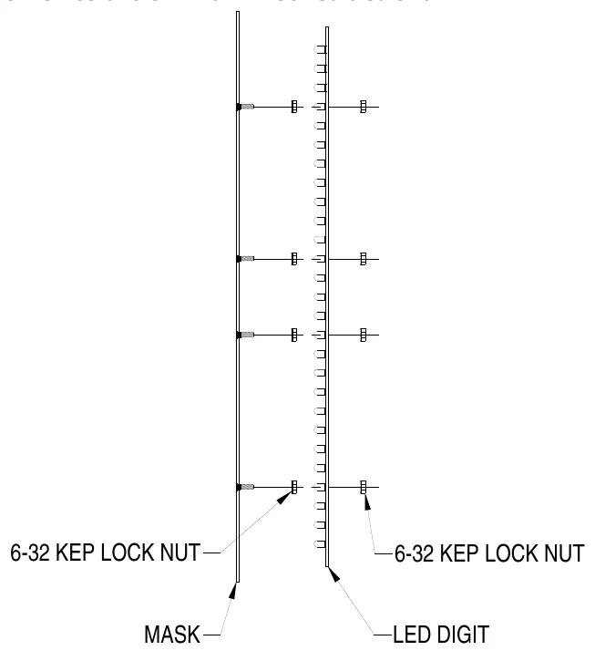 Figure 7 LED Digit Assembly — 6-32 KEP LOCK NUT, 6-32 KEP LOCK NUT, MASK, LED DIGIT
