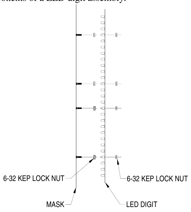 Figure 6 LED Digit Assembly — 6-32 KEP LOCK NUT, 6-32 KEP LOCK NUT, MASK, LED DIGIT