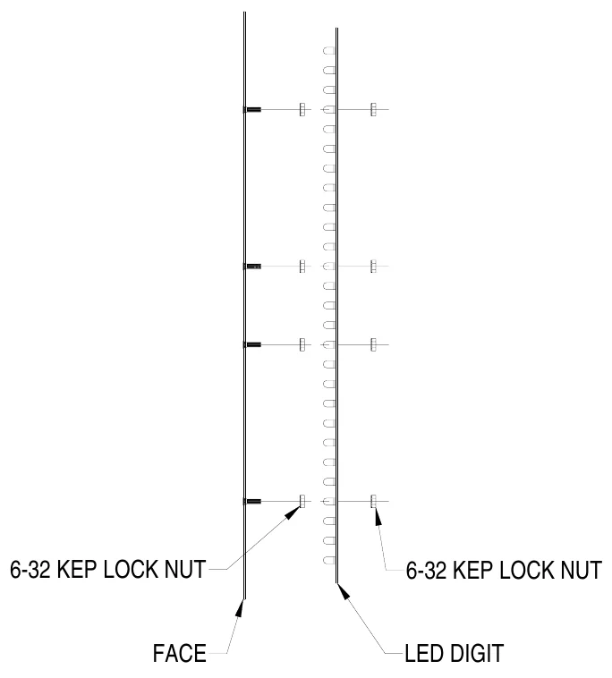 Figure 5 LED Digit Assembly — 6-32 KEP LOCK NUT, 6-32 KEP LOCK NUT, FACE, LED DIGIT