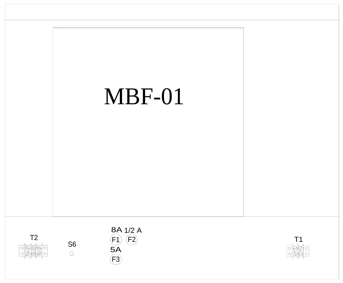 Figure 21 Lower Access Panel Components — MBF-01, 8A 1/2 A F1 F2 5A F3, T2, T1, S6