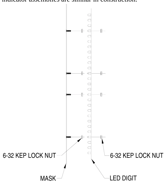 Figure 11 LED Digit Assembly — 6-32 KEP LOCK NUT, 6-32 KEP LOCK NUT, MASK, LED DIGIT