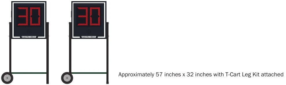 Model LX2120 scoreboard face — Indoor, Portable Basketball Shot Clock Set — Approximately 57 inches x 32 inches with T-Cart Leg Kit attached