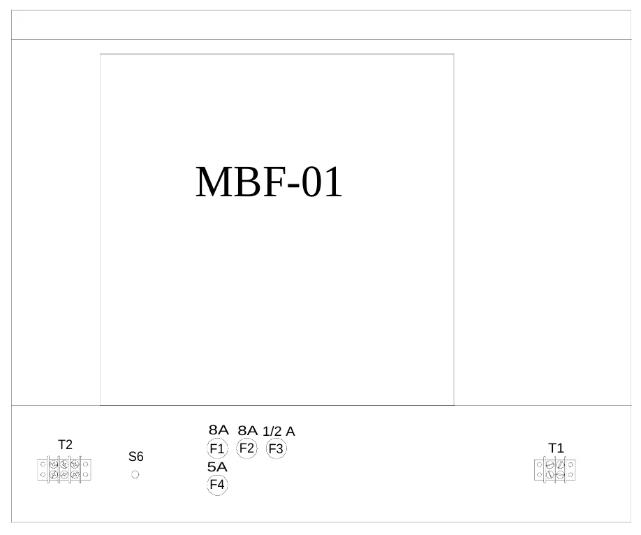 Figure 20 Lower Access Panel Components — MBF-01, 8A 8A 1/2 A F1 F2 F3 5A F4, T2, T1, S6