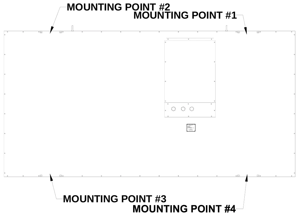 Figure 4 Mounting Points — MOUNTING POINT #2 MOUNTING POINT #1, ELECTRO-MECH SCOREBOARD CO., #3 Industrial Par kway P.O. B ox 102 Wrightsville, GA 31096-0102, Ele ctric sh ock ha za rd: Discon nect po wer b efore se rvi cing e quip ment, Che ck with the a pp licab le sta te a nd lo cal co des b efore in sta llation, CAUTION, MOUNTING POINT #3