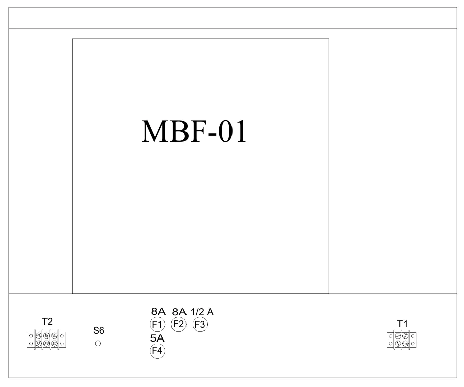 Figure 22 Lower Access Panel Components — MBF-01, 8A 8A 1/2 A F1 F2 F3 5A F4, T2, T1, S6