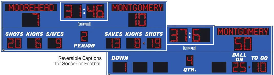 Model LX6744-ETN scoreboard face — Outdoor, Soccer / Football — Reversible Captions for Soccer or Football