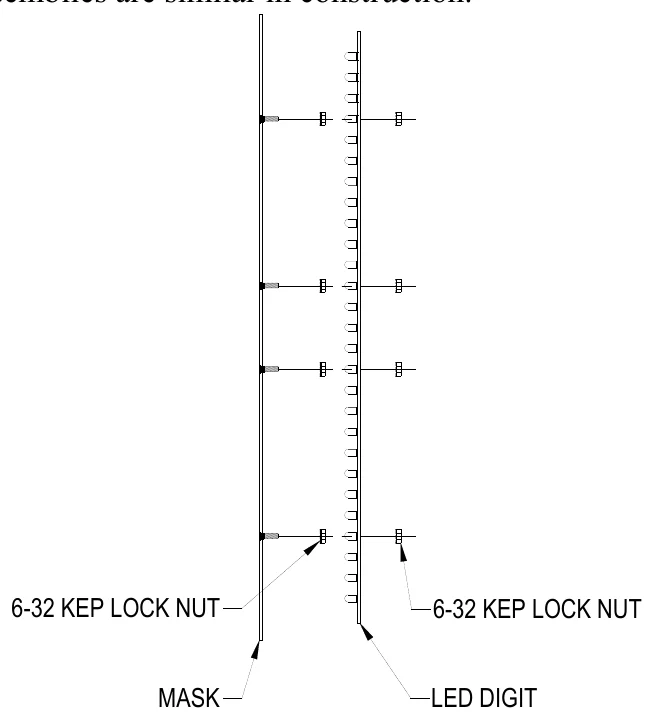 Figure 7 LED Digit Assembly — 6-32 KEP LOCK NUT, 6-32 KEP LOCK NUT, MASK, LED DIGIT