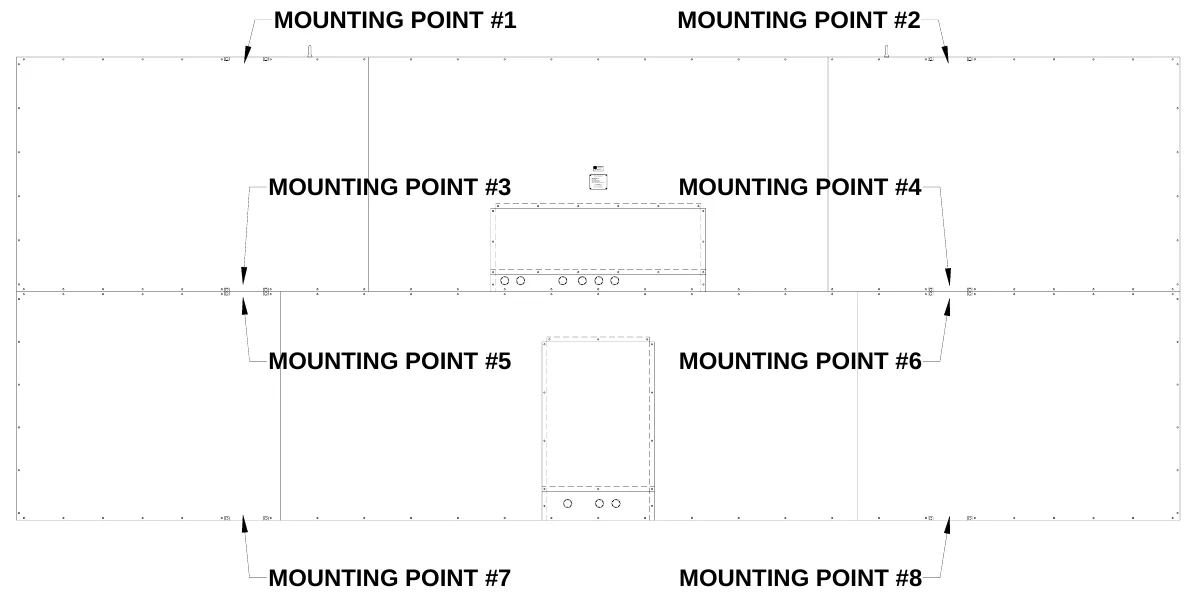 Figure 5 Mounting Points — MOUNTING POINT #1, MOUNTING POINT #2, MOUNTING POINT #3, ELECTRO-ME CH SCOREB OA RD CO., # 3 Indu strial P arkway P.O. Box 102 Wrightsville, GA 31096- 0102, 4 5 23 6, L, A NSI/U L-1433 & ANSI/U L-48, I TE D S, R, US, CO NFO RMS TO, CHA NGI NE ME SS A GE T YP E, ETL L ISTED ELECTRIC SIGNS AND CONTROL CENTERS FOR, EL E CT RI C SI GNS, Check w ith the applicable state and local codes befor e n i stal ation, Electric shock hazard: Disconnect pow er before servicing equipment, C AU TION, MOUNTING POINT #4, MOUNTING POINT #5, MOUNTING POINT #6, MOUNTING POINT #7, MOUNTING POINT #8