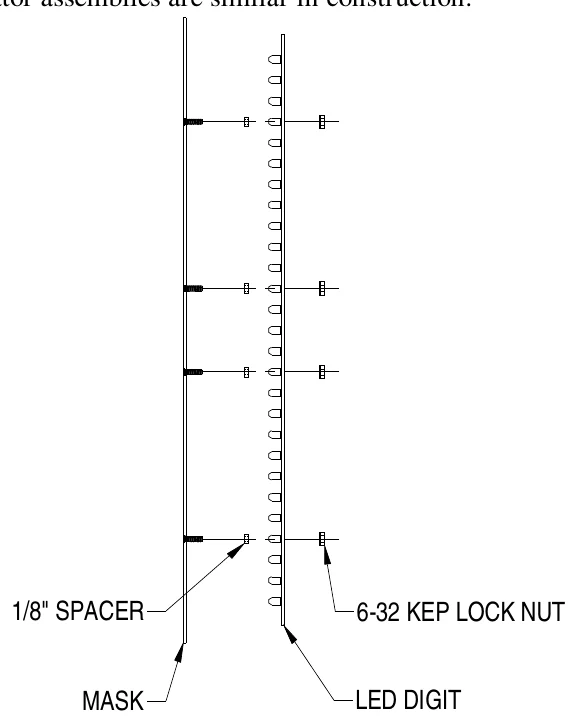 Figure 14 LED Digit Assembly — 1/8" SPACER, 6-32 KEP LOCK NUT, MASK, LED DIGIT
