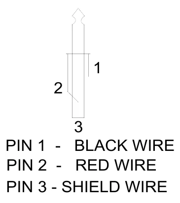 Figure 5 Stereo Plug Wiring Diagram — 1, 2, 3 PIN 1 - BLACK WIRE PIN 2 - RED WIRE PIN 3 - SHIELD WIRE