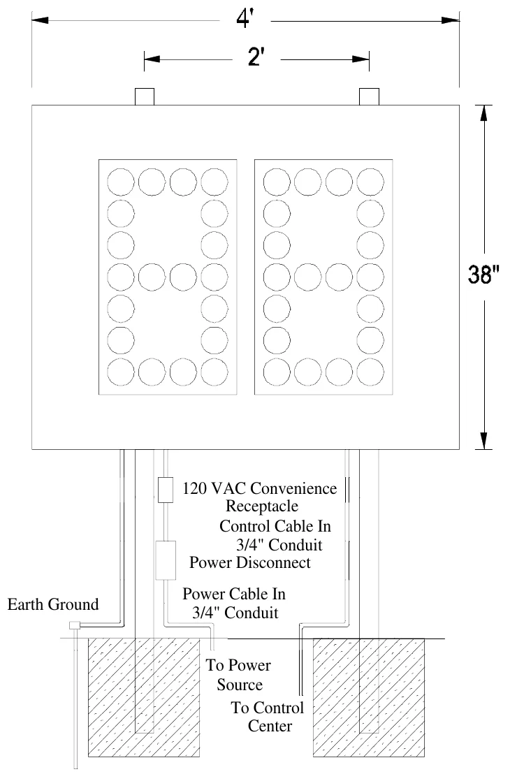 Figure 1 MP-320 Post Spacing — 120 VAC Convenience Receptacle Control Cable In 3/4" Conduit Power Disconnect, Power Cable In 3/4" Conduit, Earth Ground, To Power Source To Control Center
