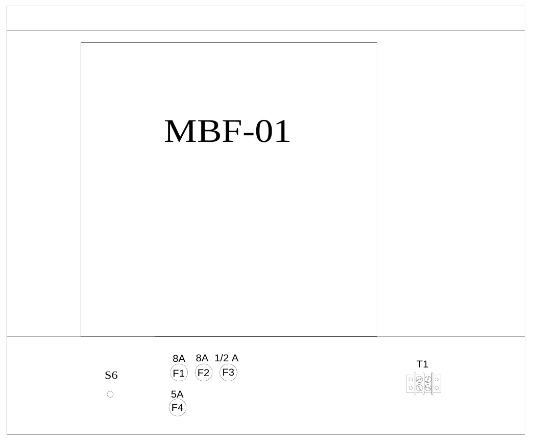 Figure 13 Lower Access Panel Components — MBF-01, 8A F1, 8A 1/2 A F2 F3, T1, S6, 5A F4