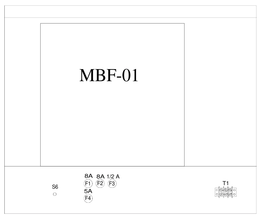 Figure 18 Lower Access Panel Components — MBF-01, 8A 8A 1/2 A F1 F2 F3 5A F4, T1, S6