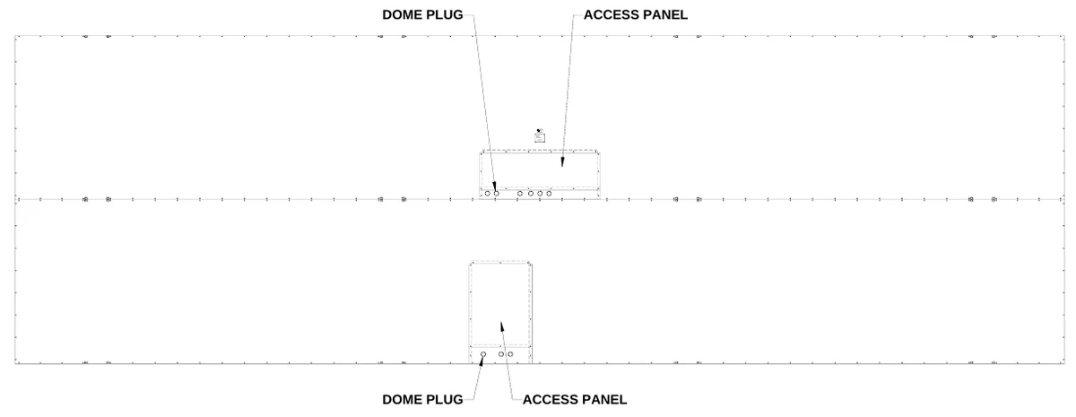 Figure 6 Rear Access Panels — DOME PLUG, ACCESS PANEL, ELECTRO -MECH SCOREBO ARD CO., #3 I n dust ria l P arkway P. O. B ox 10 2, E e l ct ri c shoc k ha zard: Di sconnect p ower be fore servi ci ng equi pment, Ch eck wit h t he app i l cabl e sta te and l ocal c odes bef ore n i stal l ati on, A NS I/ UL 1 - 4 33 & AN SI/ UL- 48, Wr i ghts vi l e, G A 3109 6- 0102, CAUTION, CON F O RM S TO, ET L LISTED ELECTR IC SIGNS AND CO NTROL C ENTERS FOR C HANG IN E MESSAGE TYPE ELECTR IC SIG NS, DOME PLUG, ACCESS PANEL