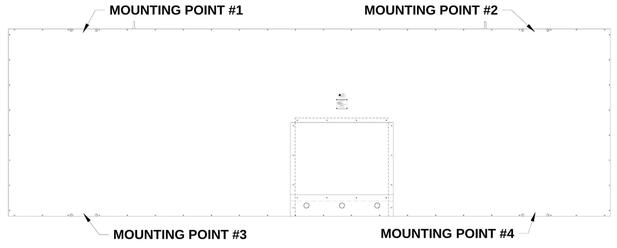 Figure 5 Mounting Points — MOUNTING POINT #1, MOUNTING POINT #2, ELECTRO-MECH SC OREBOARD CO., L I S T E D, ANSI/ UL -14 33 & ANSI/UL- 48, R, #3 Industrial Parkway P.O. Box 102, Wr g i h tsville , GA 31 09 6- 01 02, US, CONF ORM S TO, C HAN GINE ME SSAG E TYP E E LECTR IC SIG NS, E TL LISTE D ELECT RIC S IGNS A ND CONTROL CENTE RS FOR, Elect ric s hock haz ard: Di sconnect, p owe r b efo re se rv icing e qu ipment, C he ck w ith t he ap plic ab le sta te a nd lo cal cod es be fo re ins tallatio n, CAU TION, MOUNTING POINT #3, MOUNTING POINT #4