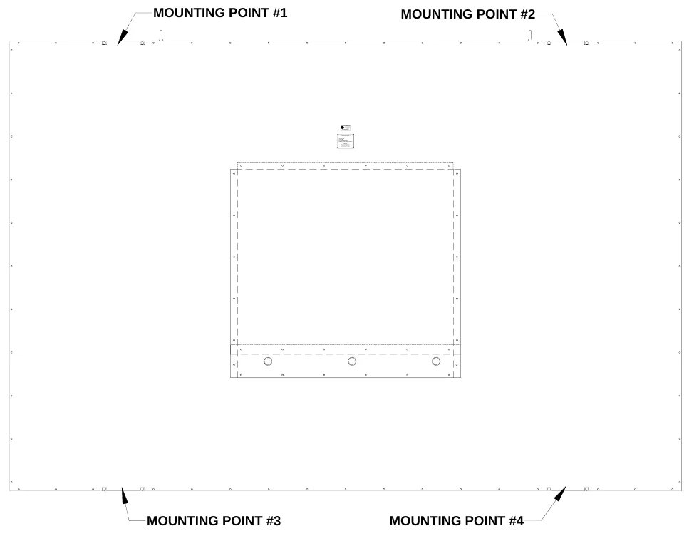 Figure 5 Mounting Points — MOUNTING POINT #1, MOUNTING POINT #2, E LECTRO- ME CH SCOREBOARD CO., #3 I ndust ri al Parkway P. O. Box 102 Wrights ville, GA 31096-0102, 4 5236, L I S T E D, ANSI /UL-1 43 3 & AN SI /UL- 48, R, US, CONFORMS TO, CH AN GIN E ME SS AGE TYPE E LEC TR IC S IG N S, ETL LISTED ELECTRIC SIGNS AND CONTROL CENTERS FOR, Elect ric s hoc k haz ard: Disc onnect power bef ore s erv icing equipment, Chec k with t he applicable st at e and loc al codes before installation, CAUTION, MOUNTING POINT #3, MOUNTING POINT #4