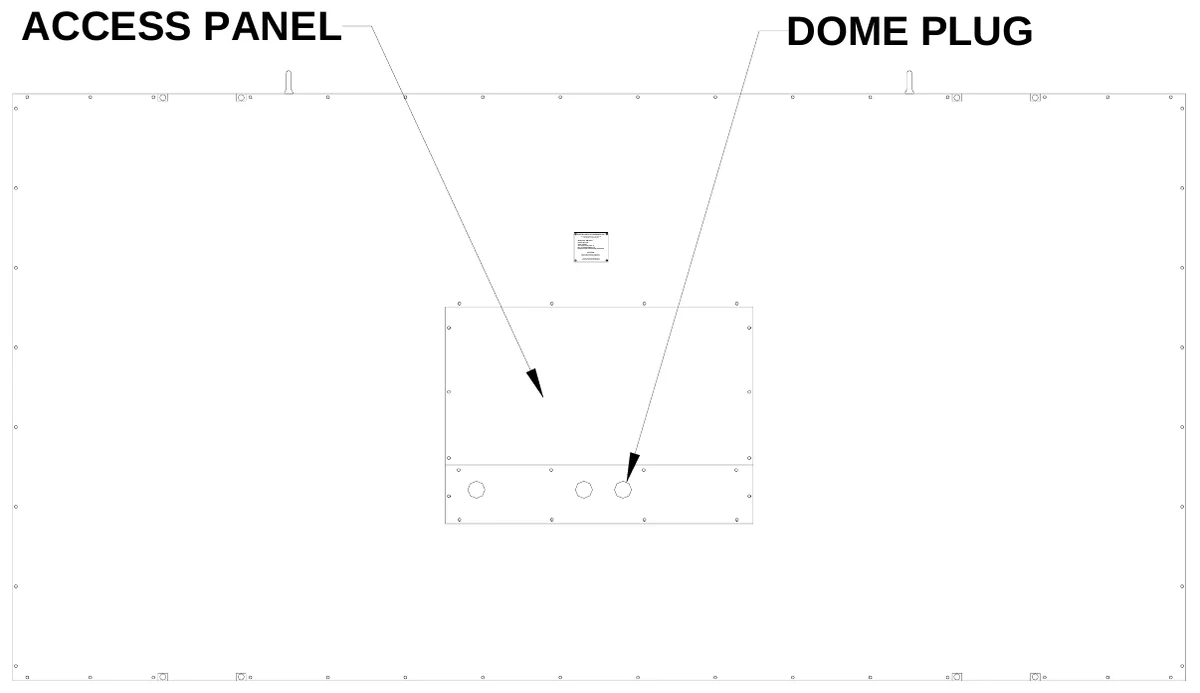 Figure 6 Rear Access Panel — ACCESS PANEL, DOME PLUG, ELECTRO-MECH SCOREBOARD CO., #3 Industrial Parkway P.O. Box 102, Wrightsville, GA 31096-0102, Electric shock hazard: Disconnect power before servicing equipment, Check wit h the applicable state and local codes bef ore installation, CAUTION