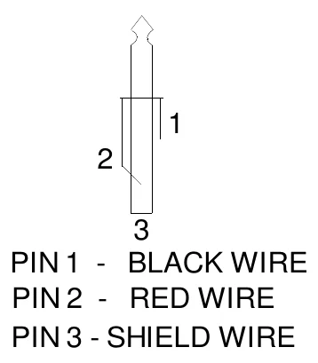Figure 6 Stereo Plug Wiring Diagram — 1, 2, 3 PIN 1 - BLACK WIRE PIN 2 - RED WIRE PIN 3 - SHIELD WIRE