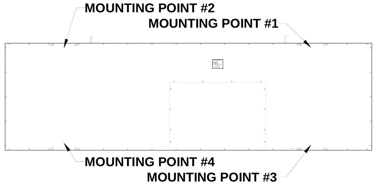 Figure 4 Mounting Points — MOUNTING POINT #2 MOUNTING POINT #1, ELECTRO-MECH SCOREBOARD CO., #3 Industrial Parkway P.O. Box 102, Wrightsville, GA 31096-0102, Electric shock hazard: Disconnect power before servicing equipment, Check with the applicable state and local codes before installation, CAUTION, MOUNTING POINT #4 MOUNTING POINT #3