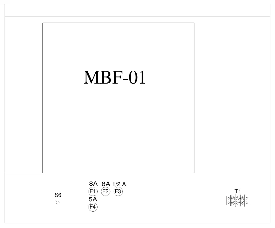 Figure 17 Lower Access Panel Components — MBF-01, 8A 8A 1/2 A F1 F2 F3 5A F4, T1, S6