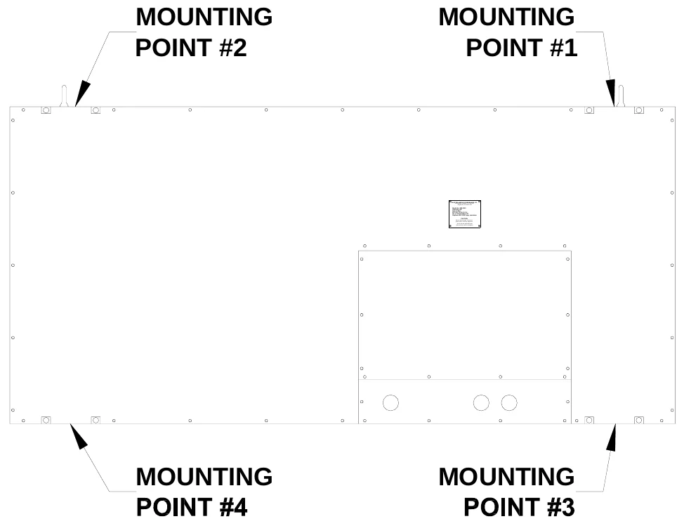 Figure 3 Mounting Points — MOUNTING POINT #2, MOUNTING POINT #1, ELECTRO-MECH SCOREBOARD CO., #3 Industrial Parkway P.O. Box 102 Wrightsville, GA 31096-0102, Electric shock hazard: Disconnect power before servicing equipment, Check w ith the applicable state and local codes before installation, CAUTION, MOUNTING, MOUNTING