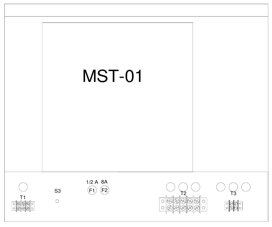Figure 12 Rear Access Components — MST-01, 1/2 A 8A, S3, F1, F2, T2, T3, T1