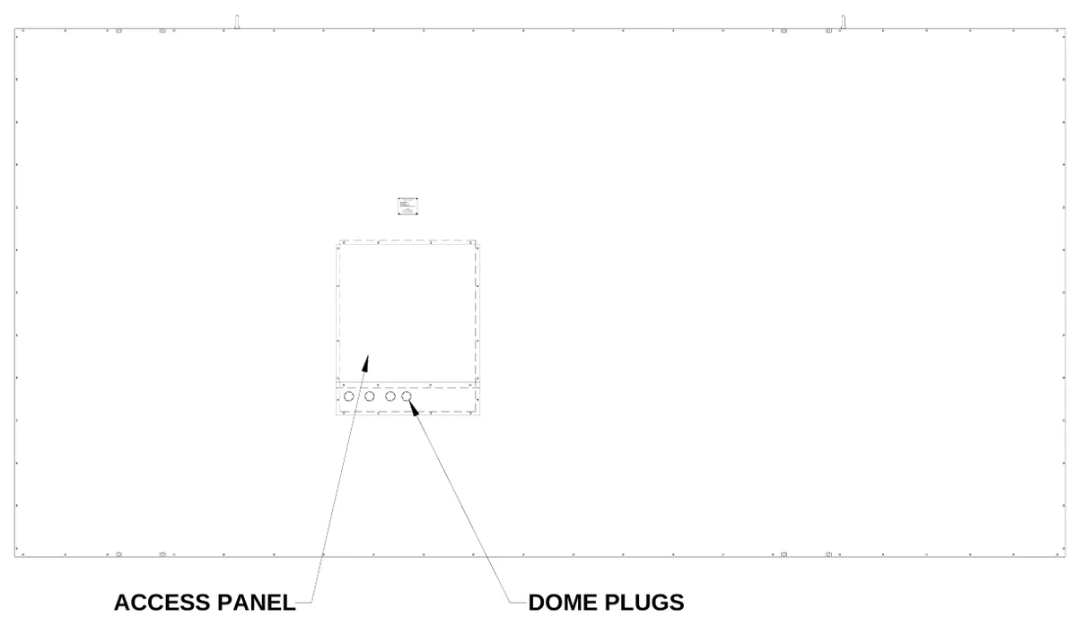 Figure 7 Rear Access Panel — ELECTRO-MECH SC OR EBOARD CO., #3 Indus trial Parkw ay P.O. Box 102 W rightsv ille, GA 31096-0102, Elect ric s hock hazard: Dis connect pow er before s ervic ing equipment, Chec k wit h the applicable s tate and loc al codes before installation, C AUTION, ACCESS PANEL, DOME PLUGS