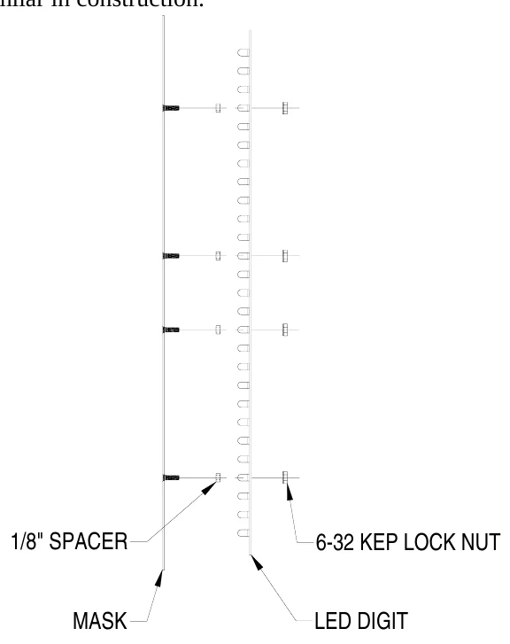 Figure 22 LED Digit Assembly — 1/8" SPACER, 6-32 KEP LOCK NUT, MASK, LED DIGIT