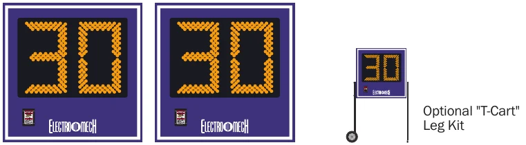 Model LX3018 scoreboard face — Outdoor, Portable Football Play Clock Set — Optional "T-Cart" Leg Kit