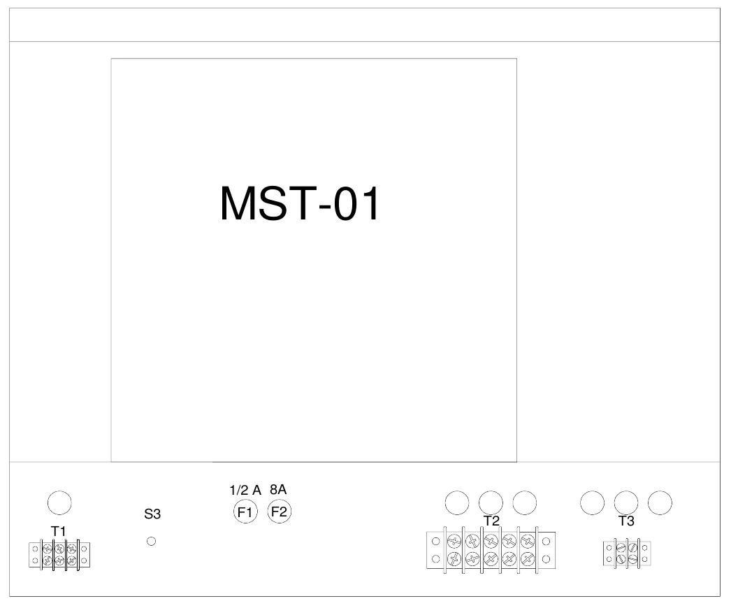 Figure 6 Access Panel Removed — MST-01, 1/2 A 8A, S3, F1, F2, T2, T3, T1