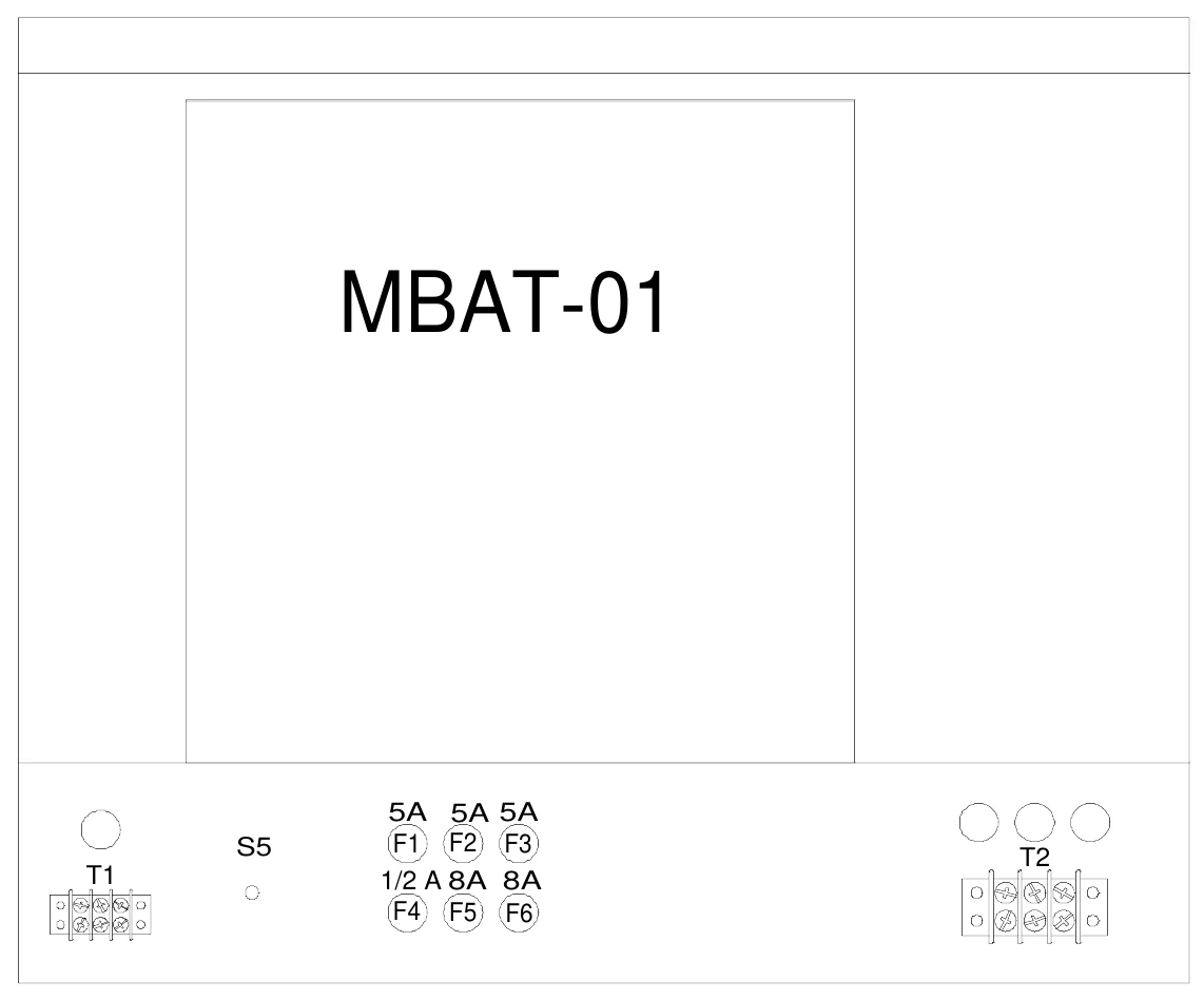 Figure 8 Upper Access Panel Removed — MBAT-01, 5A 5A 5A F1 F2 F3 1/2 A 8A 8A F4 F5 F6, S5, T2, T1