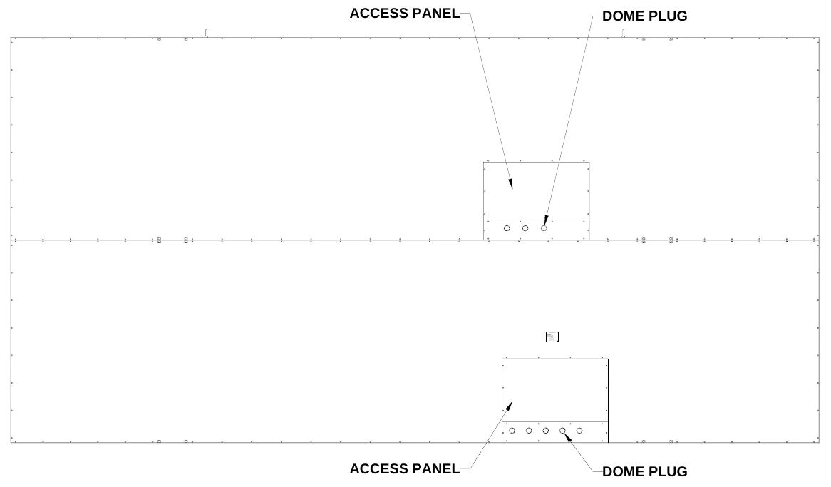 Figure 5 Rear Access Panels — ACCESS PANEL, DOME PLUG, ELE CTRO- MEC H SCO REBOA RD C O., #3 Industrial P arkw ay P O . . Box 102 Wrightsvil e, G A 31096-0102, Elect ric shock hazard: Disconnect power befor e servic ing equipment, Check with the applic able state and local codes before installa tion, CAU TI ON, ACCESS PANEL, DOME PLUG
