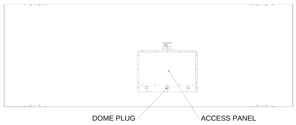 Figure 7 Rear Access Panel — ELECTRO-MECH SCOREBOARD CO., #3 Indust rial Pa rkway P.O. Box 102, Wr ightsville, GA 31096-0102, Electric shock hazard: Disconnect power before servicing equipment, C heck with the applicable state and local codes before installation, CAUTION, DOME PLUG, ACCESS PANEL