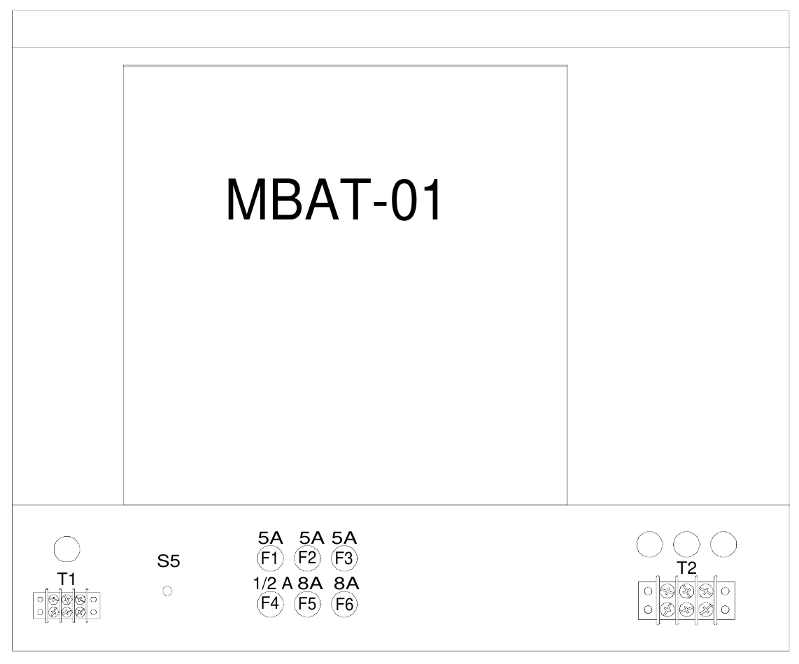Figure 12 Upper Access Panel Components — MBAT-01, 5A 5A 5A F1 F2 F3 1/2 A 8A 8A F4 F5 F6, S5, T2, T1