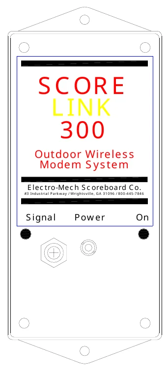 Figure 2 SCORELINK 300 Transmitter — SCORE LINK 300, Outdoor Wireless Modem System, Electro-Mech Scoreboard Co., #3 Industrial Parkway / Wrightsville, GA 31096 / 800-445-7846, Signal, Power, On