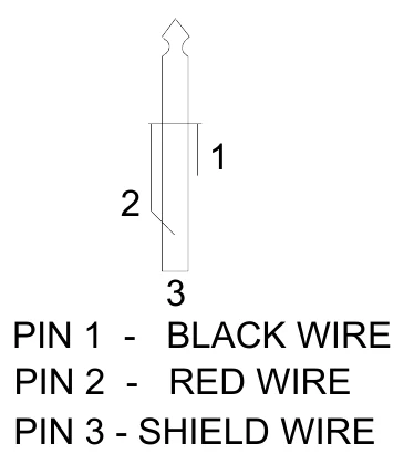 Figure 5 Stereo Plug Wiring Diagram — 1, 2, 3 PIN 1 - BLACK WIRE PIN 2 - RED WIRE PIN 3 - SHIELD WIRE