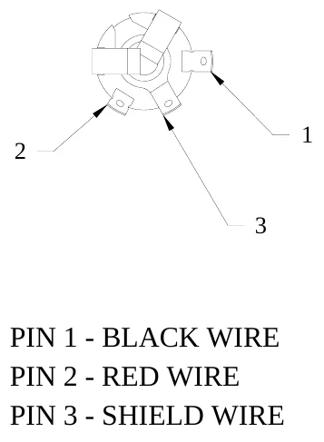 Figure 10 ¼” Stereo Jack Wiring Diagram — 1, 2, 3, PIN 1 - BLACK WIRE PIN 2 - RED WIRE PIN 3 - SHIELD WIRE