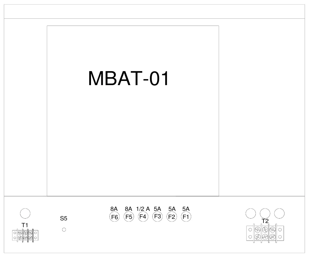 Figure 15 Top Access Panel Components — MBAT-01, 8A F6, 8A 1/2 A 5A F5 F4 F3, 5A F2, 5A F1, S5, T2, T1