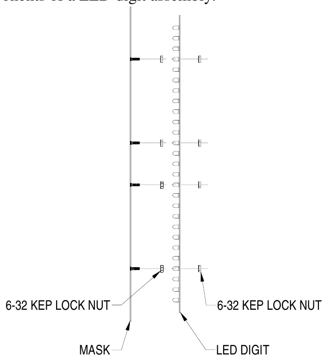 Figure 6 LED Digit Assembly — 6-32 KEP LOCK NUT, 6-32 KEP LOCK NUT, MASK, LED DIGIT
